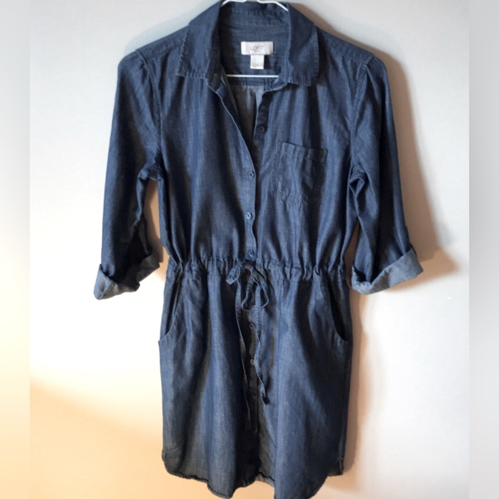 Denim Blue Shirt Dress-XS